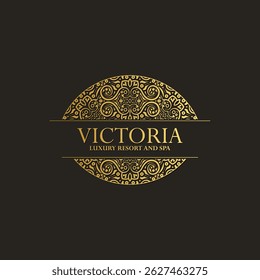 Elegant logo design for a luxury resort and spa. Features intricate golden detailing and a sophisticated aesthetic.