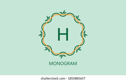 Elegant logo design with round leaves with letter H. Exquisite business sign template, identity card, label, restaurant, sign, shop.