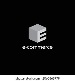 Elegant logo design with stylized geometric 3d letter E grey color	
