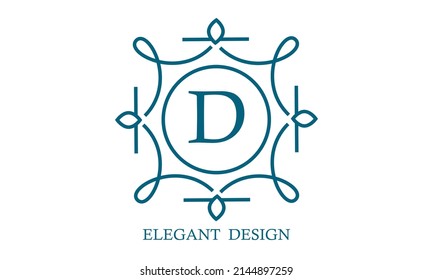 Elegant logo design template with letter D. Business sign, monogram identity for restaurant, boutique, cafe, hotel, heraldic, jewelry.