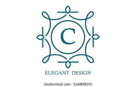 Elegant logo design template with letter C. Business sign, monogram identity for restaurant, boutique, cafe, hotel, heraldic, jewelry.