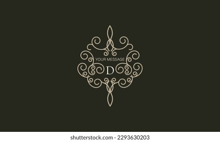 Elegant logo with elements of calligraphic elegant ornament and letter D. Identity design for shop or cafe, store, restaurant, boutique, hotel, heraldic shop, fashion, etc.
