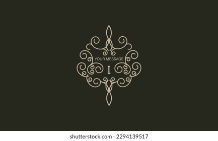 Elegant logo with elements of calligraphic elegant ornament and letter I. Identity design for shop or cafe, store, restaurant, boutique, hotel, heraldic shop, fashion, etc.