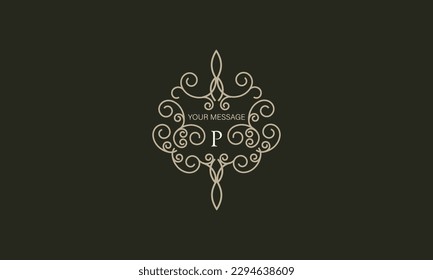 Elegant logo with elements of calligraphic elegant ornament and letter P. Identity design for shop or cafe, store, restaurant, boutique, hotel, heraldic shop, fashion, etc.
