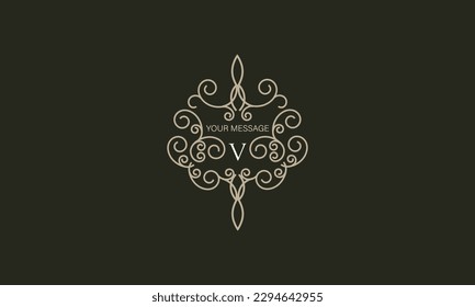 Elegant logo with elements of calligraphic elegant ornament and letter V. Identity design for shop or cafe, store, restaurant, boutique, hotel, heraldic shop, fashion, etc.
