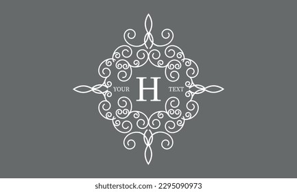 Elegante logo con elementos de elegante ornamentación caligráfica y letra H. Diseño de identidad para tienda o cafetería, tienda, restaurante, boutique, hotel, tienda heráldica, moda, etc.