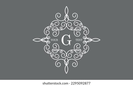 Elegant logo with elements of calligraphic elegant ornament and letter G. Identity design for shop or cafe, store, restaurant, boutique, hotel, heraldic shop, fashion, etc.