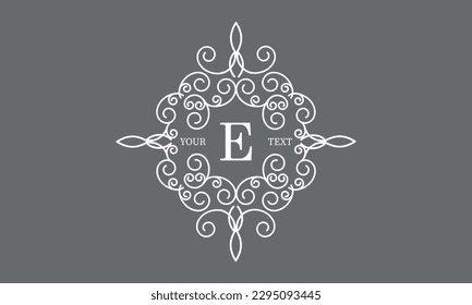 Elegant logo with elements of calligraphic elegant ornament and letter E. Identity design for shop or cafe, store, restaurant, boutique, hotel, heraldic shop, fashion, etc.