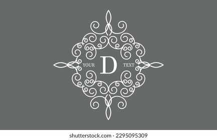Elegant logo with elements of calligraphic elegant ornament and letter D. Identity design for shop or cafe, store, restaurant, boutique, hotel, heraldic shop, fashion, etc.
