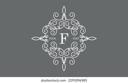 Elegant logo with elements of calligraphic elegant ornament and letter F. Identity design for shop or cafe, store, restaurant, boutique, hotel, heraldic shop, fashion, etc.