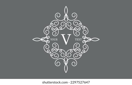 Elegant logo with elements of calligraphic elegant ornament and letter V. Identity design for shop or cafe, store, restaurant, boutique, hotel, heraldic shop, fashion, etc.