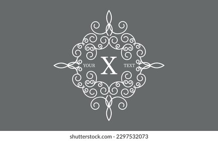 Elegant logo with elements of calligraphic elegant ornament and letter X. Identity design for shop or cafe, store, restaurant, boutique, hotel, heraldic shop, fashion, etc.
