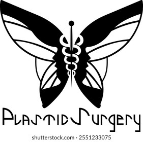 Elegant logo featuring a butterfly with two faces on its wings, symbolizing transformation and beauty. The central medical symbol represents care and professionalism, ideal for plastic surgery brand