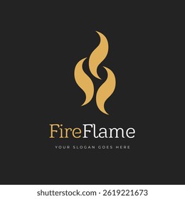 Elegant logo featuring a stylized flame in gold with bold, modern typography against a dark background, ideal for professional branding and identity design.