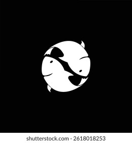 Logotipo elegante com dois peixes cercando uma área, simbolizando harmonia, equilíbrio e unidade. Ideal para marcas aquáticas, ambientais ou de conservação.