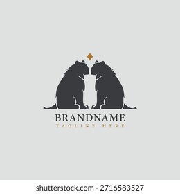 Elegant logo featuring two symmetrical lions, tigers or cougars sitting back to back with a trophy or vase shape in the negative space. Suitable for high-end brands, security, or legal firms