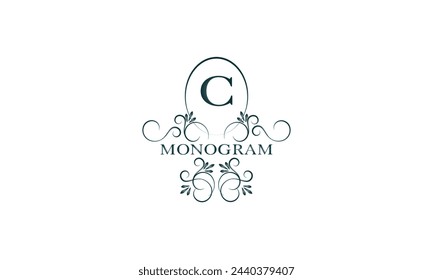 Elegant logo with initial C. Vintage monogram for business sign, fashion boutique, hotel brand. Vector illustration