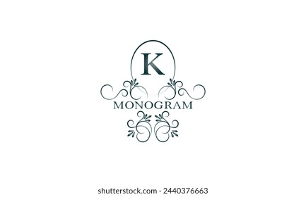 Elegant logo with initial K. Vintage monogram for business sign, fashion boutique, hotel brand. Vector illustration