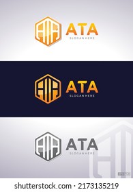 Elegant logo with initial A T A with form a hexagon