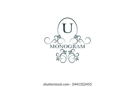Elegant logo with initial U. Vintage monogram for business sign, fashion boutique, hotel brand. Vector illustration