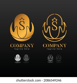 elegant logo initials S with gold color in 2 versions and EPS format