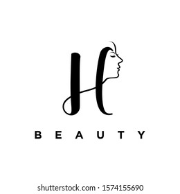 Elegant “H” logo integrated with a woman’s face, designed for salon and spa branding. Features graceful lines and a modern aesthetic, symbolizing beauty, care, and feminine sophistication.