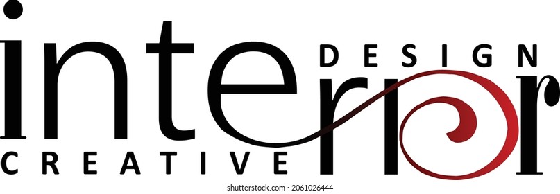 Elegant logo for interior design. Black text with red circular graphic element.