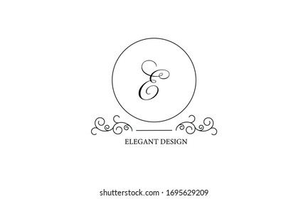 Elegant logo with letter E. Design of simple monogram of business sign, restaurant, royalty, boutique, cafe, hotel.