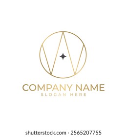 elegant logo letters "W" and "A" intertwined in a circular frame, culminating in a central star. luxury, exclusivity, and a touch of magic, ideal for businesses in the fashion, beauty, jewelry sectors