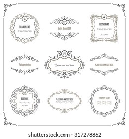 Elegant logo line art design set isolated on white. Frames and business signs.