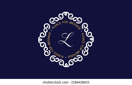Elegante logo y diseño monograma con letra exclusiva L en el centro sobre fondo oscuro, plantilla vectorial.