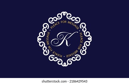 Elegant logo and monogram design with exclusive letter K in center on dark background, vector template.