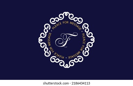 Elegant logo and monogram design with exclusive letter F in center on dark background, vector template.