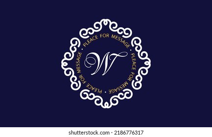 Elegant logo and monogram design with exclusive letter W in center on dark background, vector template. Exquisite