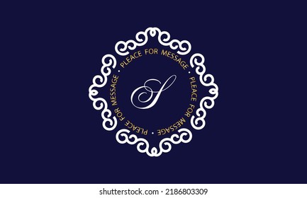 Elegant logo and monogram design with exclusive letter S in center on dark background, vector template. Exquisite