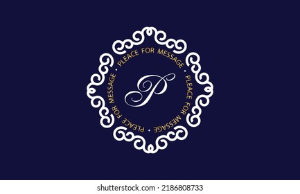 Elegante logo y diseño de monograma con letra exclusiva P en el centro sobre fondo oscuro, plantilla vectorial. Exquisito