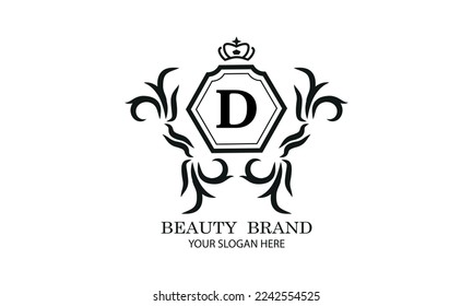 Elegant logo or monogram design template with initial D. Luxury linear logo design. Letter symbol frame for cosmetics, organic, royal, jewelry brand, company brand.