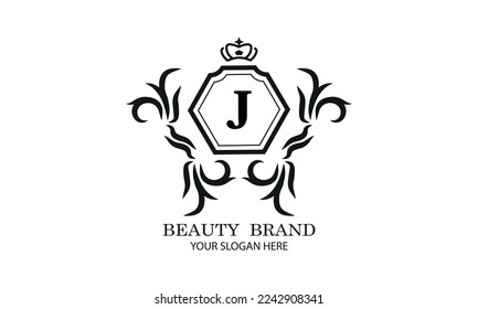 Elegante logotipo o modelo de diseño monograma con J inicial. Diseño de logotipo lineal de lujo. Marco de símbolo de letra para cosméticos, ecológicos, reales, joyería marca, marca de empresa.