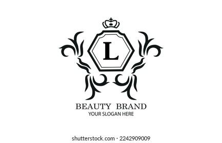 Elegant logo or monogram design template with initial L. Luxury linear logo design. Letter symbol frame for cosmetics, organic, royal, jewelry brand, company brand.