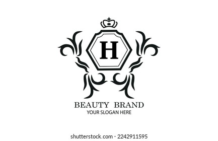 Elegante Logo- oder Monogramm-Design-Vorlage mit anfänglichem H. Luxuriöses lineares Logo-Design. Buchstabensymbol für Kosmetik, Bio, Königin, Schmuckmarke, Firmenmarke.