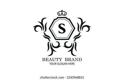 Elegant logo or monogram design template with initial S. Luxury linear logo design. Letter symbol frame for cosmetics, organic, royal, jewelry brand, company brand.