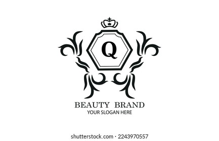 Elegante Logo- oder Monogramm-Design-Vorlage mit anfänglichem Q. Luxuriöses lineares Logo-Design. Buchstabensymbol für Kosmetik, Bio, Königin, Schmuckmarke, Firmenmarke.