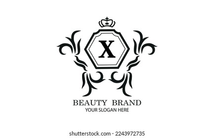 Elegant logo or monogram design template with initial X. Luxury linear logo design. Letter symbol frame for cosmetics, organic, royal, jewelry brand, company brand.