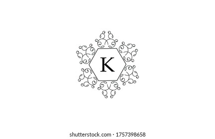 Elegant logo with ornament and letter K. Black logo on a white background concept for business, jewelry, fashion, cafe, hotel and others.