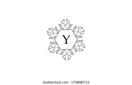 Elegant logo with ornament and letter Y. Black logo on a white background concept for business, jewelry, fashion, cafe, hotel and others.