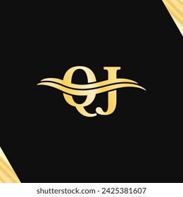 Elegant logo QJ letter Luxury logotype vector of business name branding serif font typography