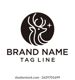 Elegant logo of a stylized deer head with antlers inside a circle and a star, perfect for outdoor, wildlife, or premium branding.
