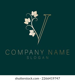 Elegant logo. V letter with leaves nature icon. V monogram logo design.