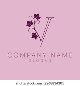 Elegant logo. V letter with leaves nature icon. V monogram logo design.