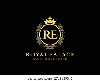 Elegante logo en formato de Vector combina la Plantilla inicial del logo re letter en marco floral con un aspecto lujoso y estilo real